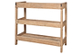 The Ibo Reclaimed Wood Pantry Standing Shelves by nkuku features two open shelves in natural reclaimed wood with a rustic texture and sturdy metal brackets for added support, perfect for stylish, practical storage.