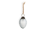 The nkuku Essan Hanging Egg Decoration - Clear (Set of 4) features oval, textured glass ornaments with antique-style metal caps and rope hangers, perfect for adding a subtle decorative touch against any backdrop.