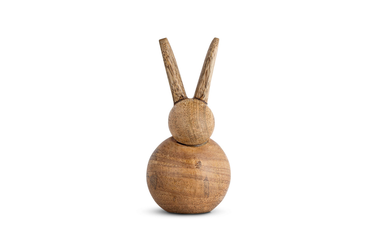 The Khara Mango Wood Rabbit Standing Decoration by nkuku features a smooth, natural grain finish and a charming bunny shape with upright ears—ideal as stylish Easter décor.
