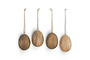 The nkuku Dima Mango Wood Hanging Egg Decoration set includes 4 natural ornaments, each displaying unique wood grain. Perfect for stylish Easter décor, these smooth eggs hang on string loops and add a rustic touch to your space.