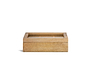 The Kabani Mango Wood Jewellery Box - Natural by nkuku features a smooth finish, glass lid, and light brown mango wood that showcases the natural grain, creating an elegant organiser set against a plain white background.