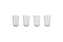 The nkuku Kaanch Highball set includes four identical clear glasses with a textured geometric pattern, shown side by side on a white background.