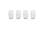 The nkuku Otuba Highball - Clear - (Set of 4) features tall glasses with a vertical ribbed texture, arranged side by side on a plain white background with subtle gray shadows beneath them.