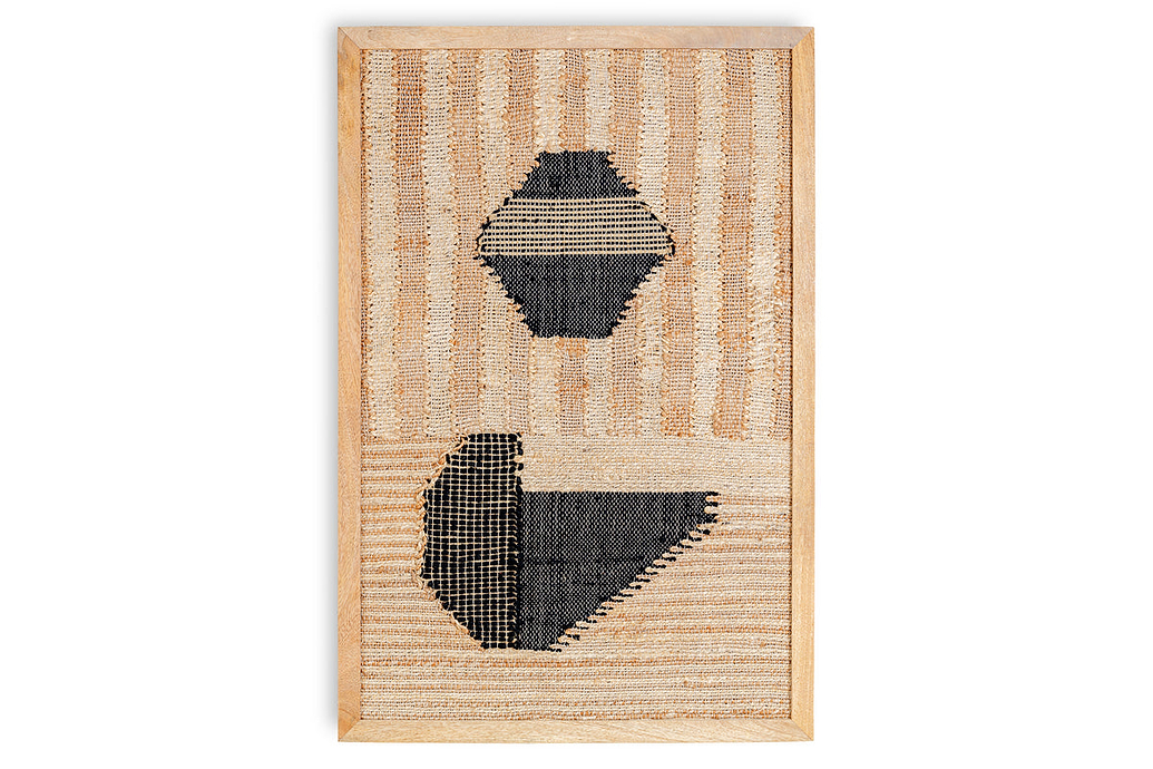 Kiran Large Textured Wall Art - Natural & Dark Blue