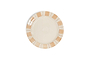 The nkuku Patthar Side Plate - Cream & Clay features a cream center and a wide rim with hand-painted light brown blocks and dotted lines in an elegant geometric pattern. Shown from above on a plain white background.