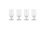 The Sooraj Large Glass - Clear (Set of 4) by nkuku features elegant, wide-based glass goblets with tall cylindrical bowls, perfectly arranged against a white background—ideal for stylishly serving summer drinks.