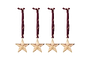 The Roshani Star Baubles - Antique Brass (Set of 4) by nkuku feature sleek gold star silhouettes with an antique brass finish and red string for hanging.