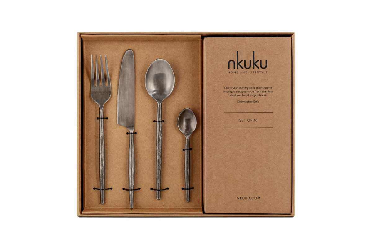 Yani Cutlery Set - Matt Black (Set of 16)-nkuku