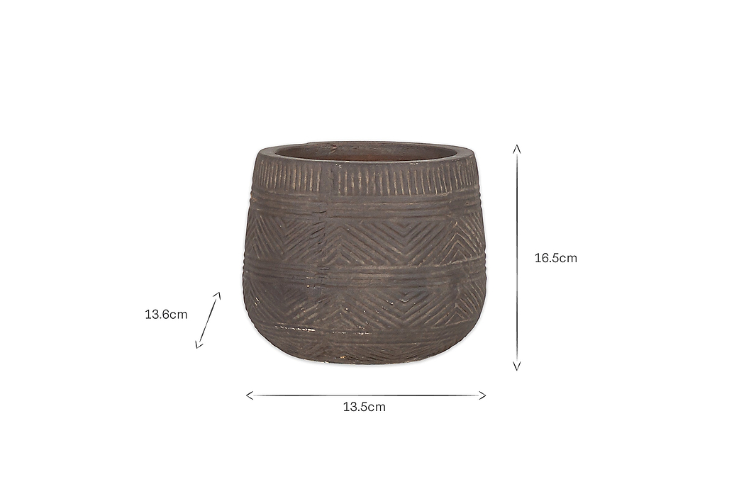 Zadie Etched Ceramic Planter - Grey - Small