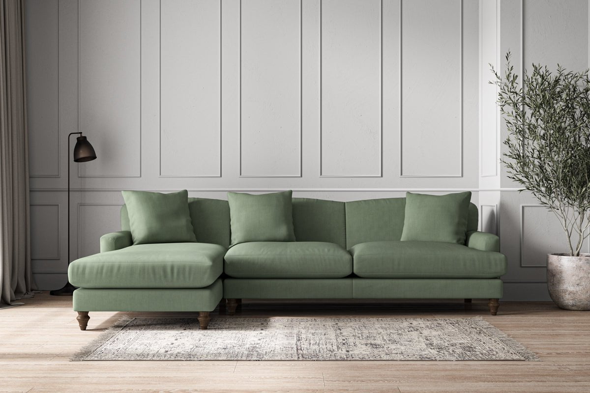 Nkuku MAKE TO ORDER Deni Grand Left Hand Chaise Sofa - Brera Linen Jade