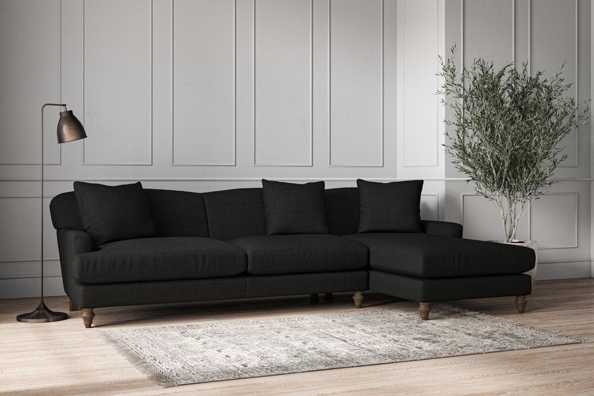 Nkuku MAKE TO ORDER Deni Grand Right Hand Chaise Sofa - Brera Linen Charcoal