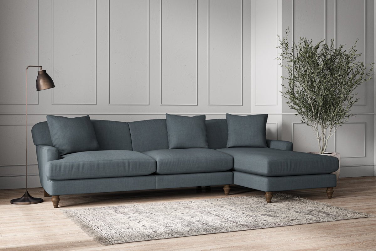 Nkuku MAKE TO ORDER Deni Grand Right Hand Chaise Sofa - Brera Linen Dusk