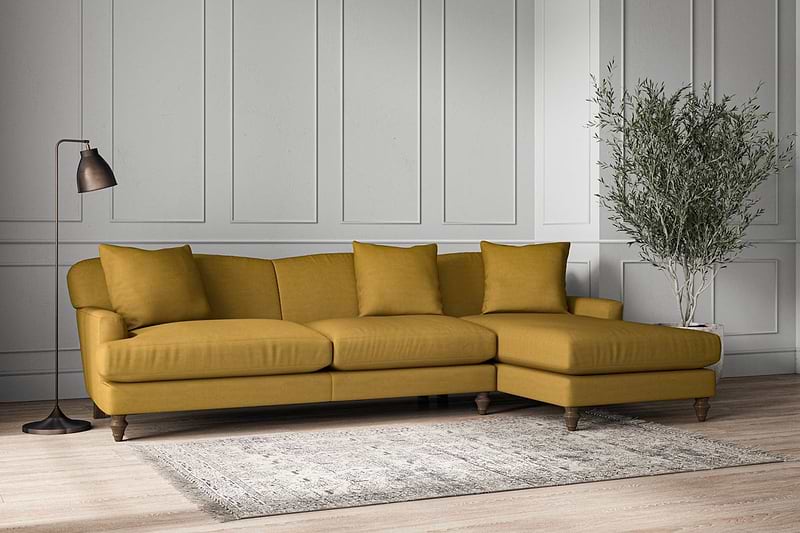 Nkuku MAKE TO ORDER Deni Grand Right Hand Chaise Sofa - Recycled Cotton Ochre