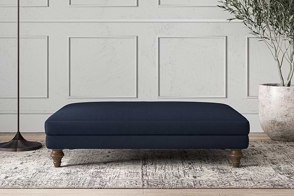 Nkuku MAKE TO ORDER Deni Large Footstool - Brera Linen Indigo