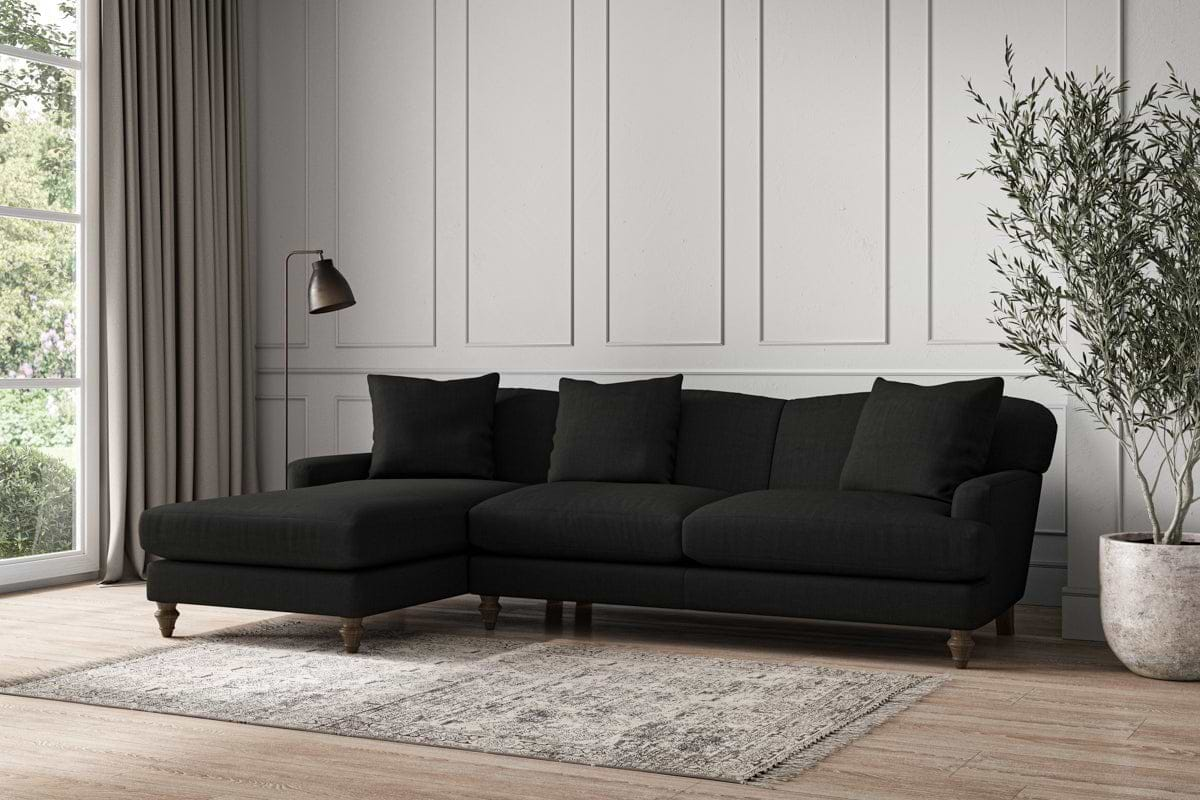 Nkuku MAKE TO ORDER Deni Large Left Hand Chaise Sofa - Brera Linen Charcoal