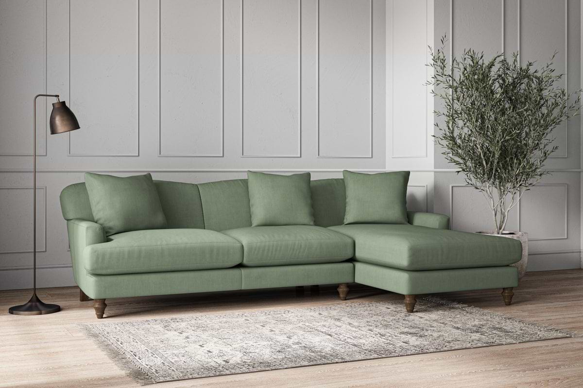 Nkuku MAKE TO ORDER Deni Large Right Hand Chaise Sofa - Brera Linen Jade