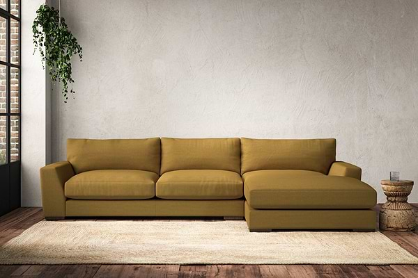 Nkuku MAKE TO ORDER Guddu Large Right Hand Chaise Sofa - Recycled Cotton Ochre