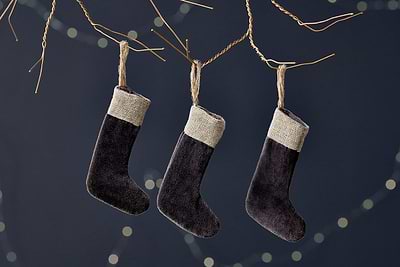 nkuku CHRISTMAS DECORATIONS Karru Cotton Velvet Mini Stocking - Charcoal - (Set of 3)
