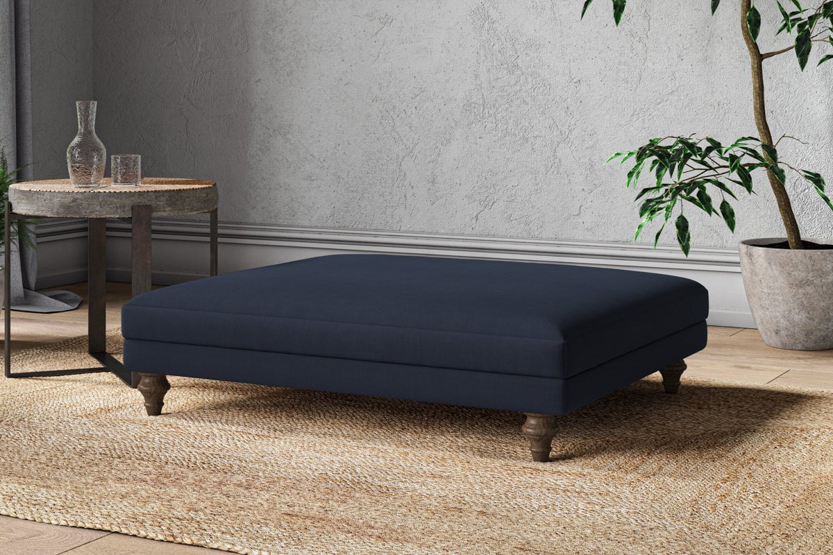 Nkuku MAKE TO ORDER Marri Grand Footstool - Brera Linen Indigo