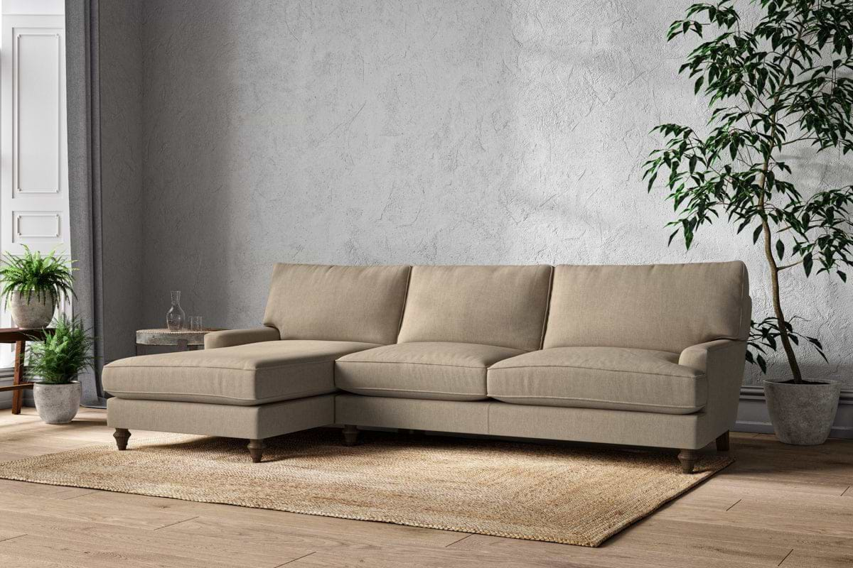 Nkuku MAKE TO ORDER Marri Grand Left Hand Chaise Sofa - Brera Linen Pebble