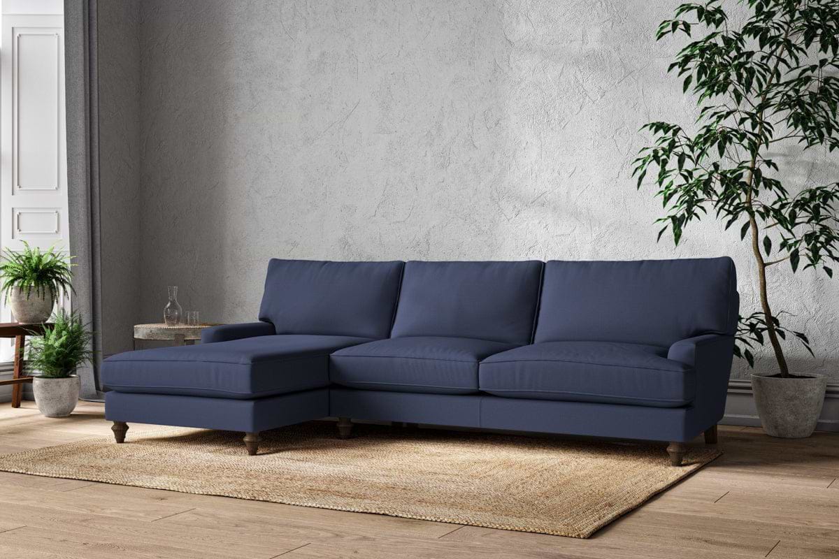 Nkuku MAKE TO ORDER Marri Grand Left Hand Chaise Sofa - Recycled Cotton Navy