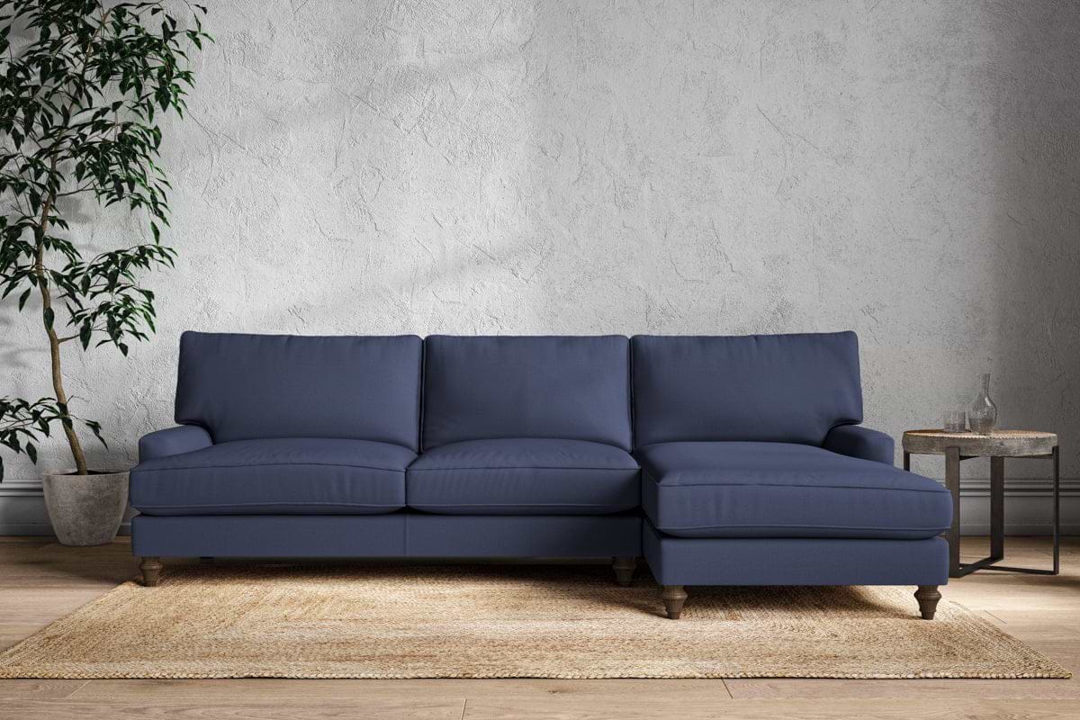 Nkuku MAKE TO ORDER Marri Grand Right Hand Chaise Sofa - Recycled Cotton Navy