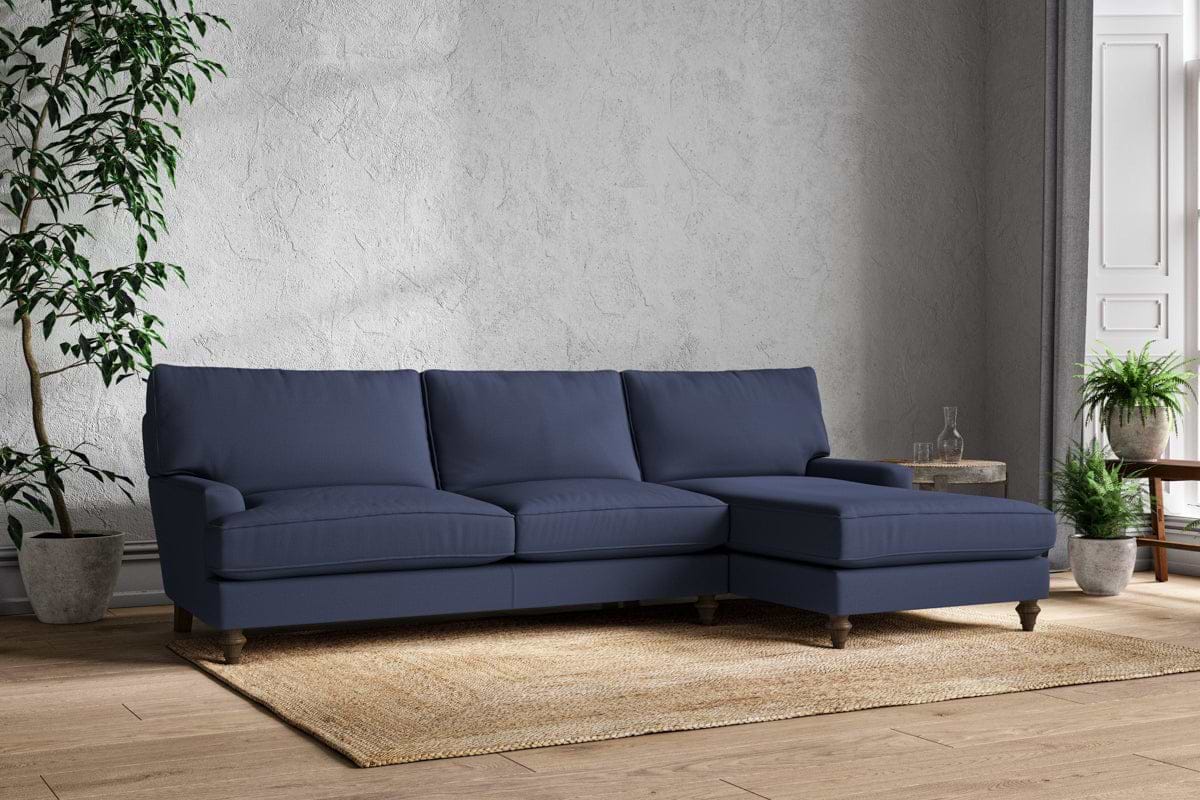 Nkuku MAKE TO ORDER Marri Grand Right Hand Chaise Sofa - Recycled Cotton Navy