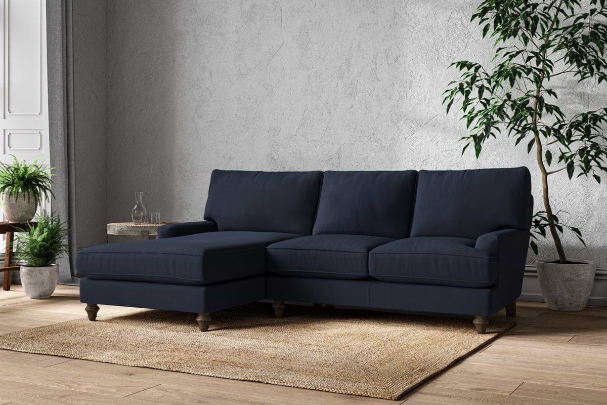 Nkuku MAKE TO ORDER Marri Large Left Hand Chaise Sofa - Brera Linen Indigo