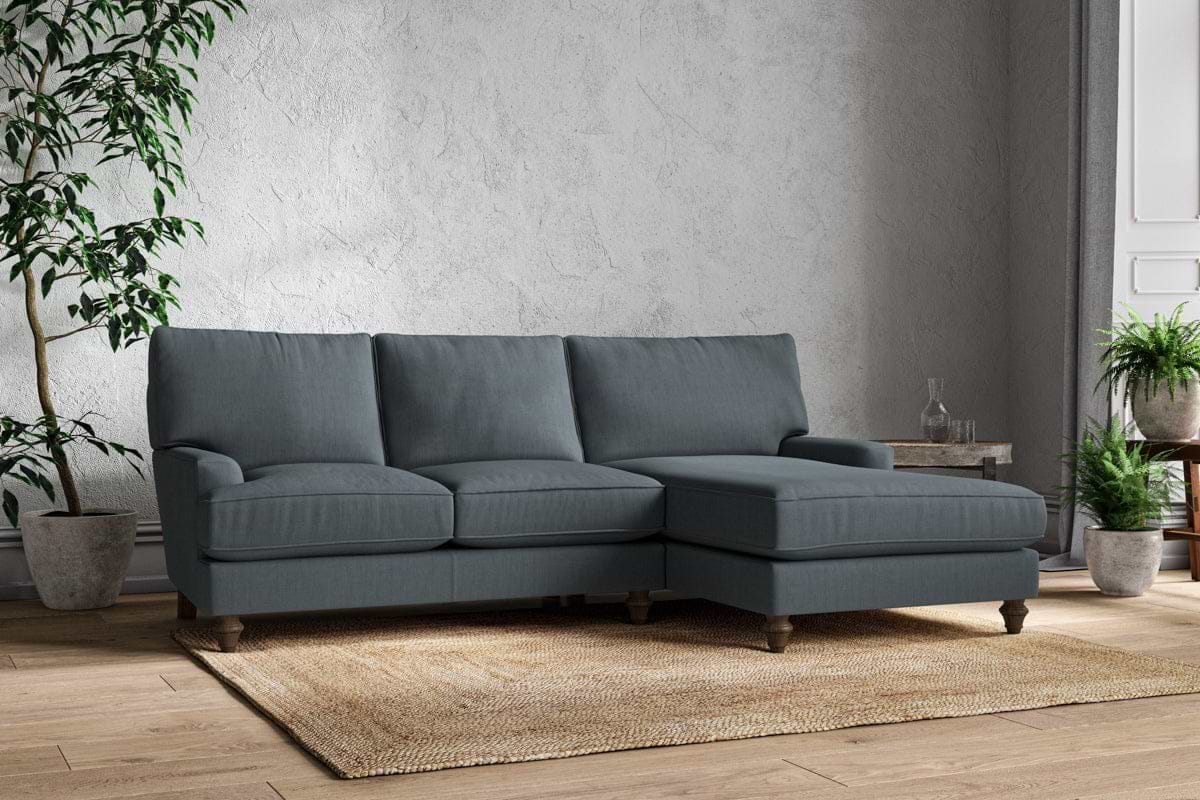 Nkuku MAKE TO ORDER Marri Large Right Hand Chaise Sofa - Brera Linen Dusk