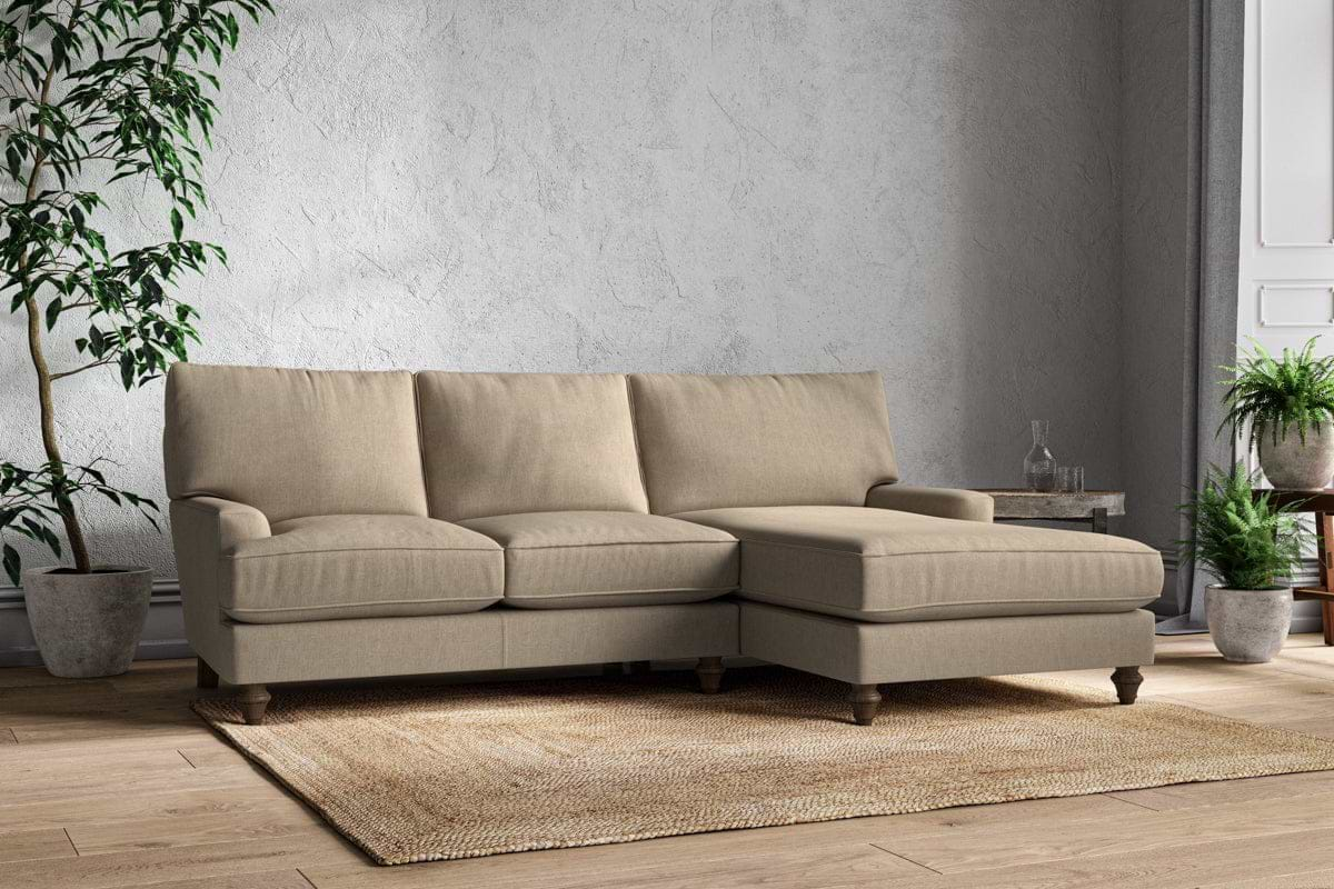 Nkuku MAKE TO ORDER Marri Large Right Hand Chaise Sofa - Brera Linen Pebble