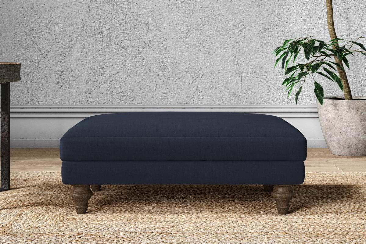 Nkuku MAKE TO ORDER Marri Medium Footstool - Brera Linen Indigo