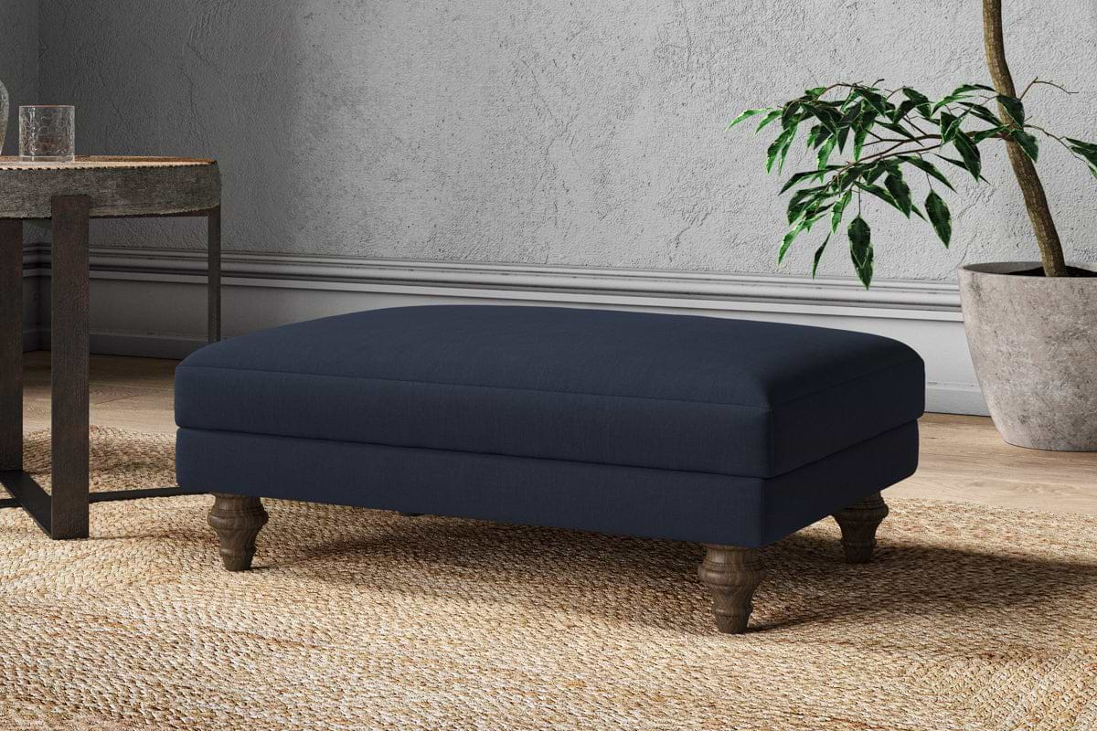 Nkuku MAKE TO ORDER Marri Medium Footstool - Brera Linen Indigo