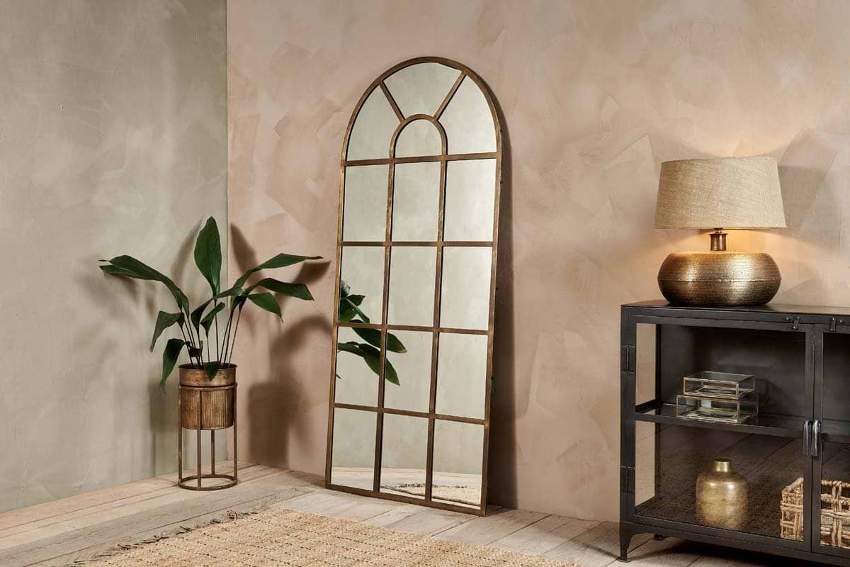Imoma Iron Full Length Arch Mirror - Brass-nkuku