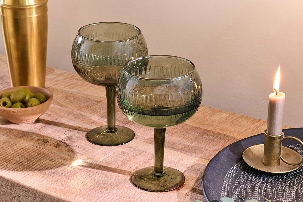 Mila Gin Glass - Dark Emerald - (Set of 2)-nkuku