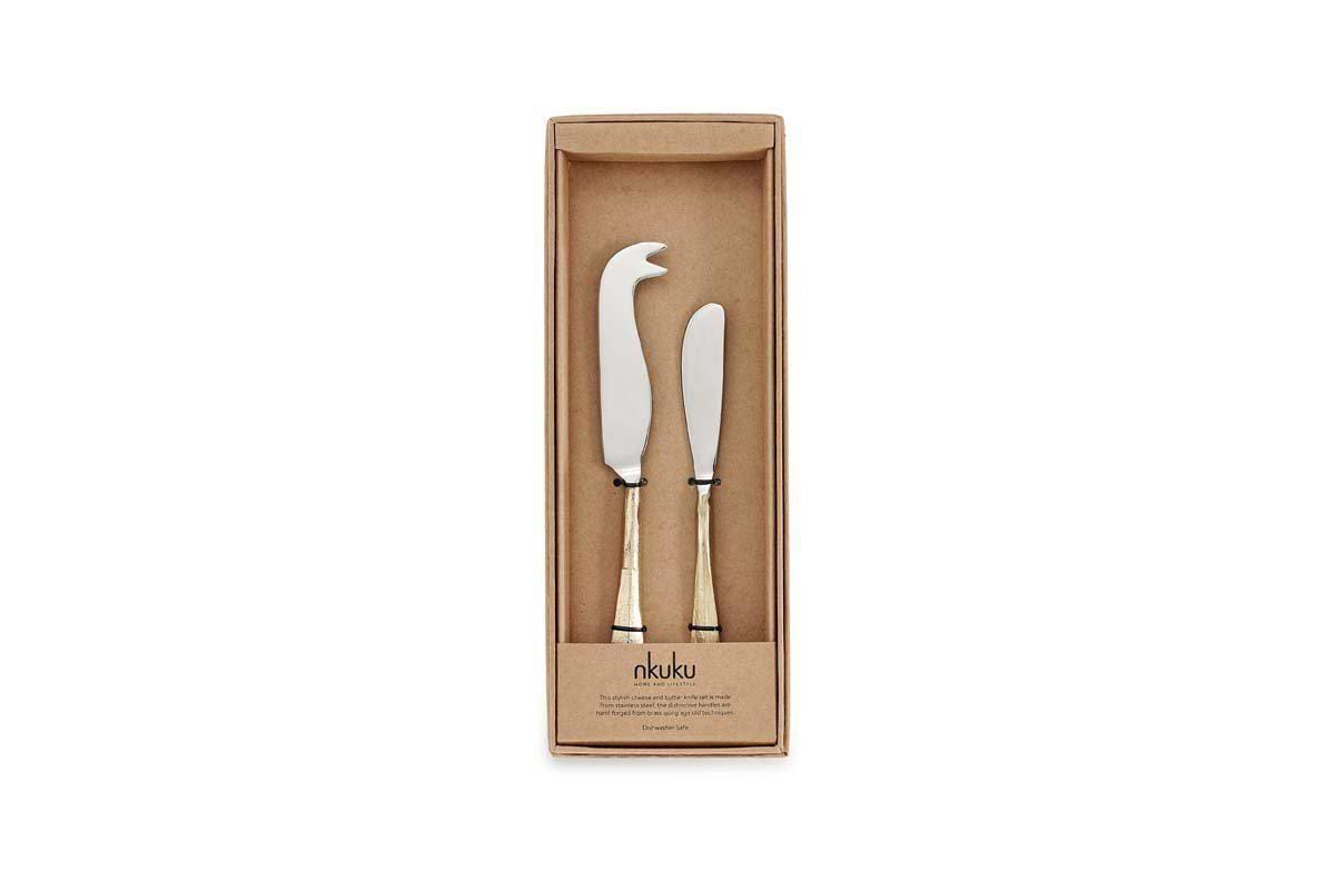 Osko Cheese & Butter Knife Set - Brushed Gold (Set of 2)-nkuku