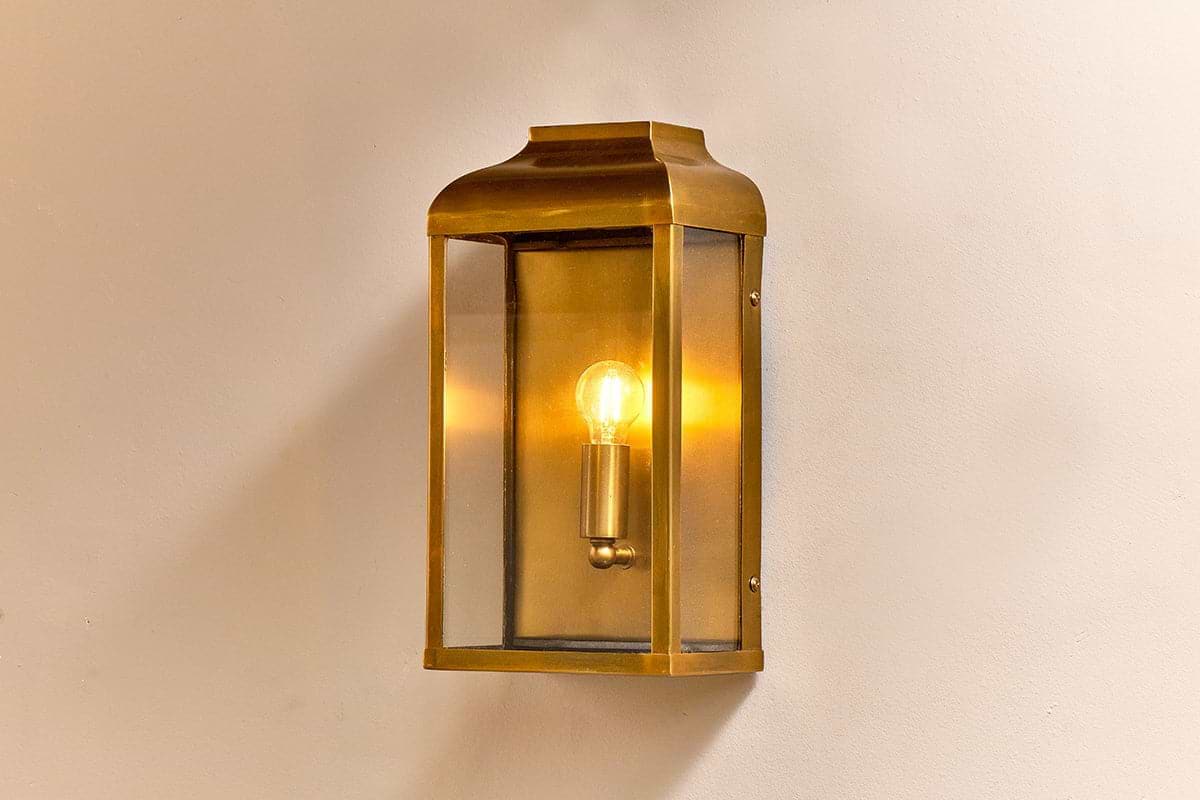 Riad Outdoor Lantern - Antique Brass And Clear-nkuku
