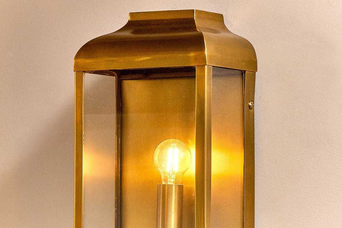 Riad Outdoor Lantern - Antique Brass And Clear-nkuku