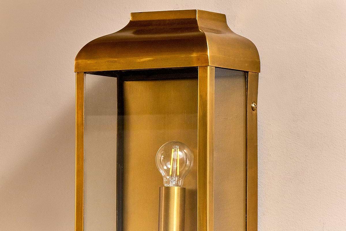Riad Outdoor Lantern - Antique Brass And Clear-nkuku