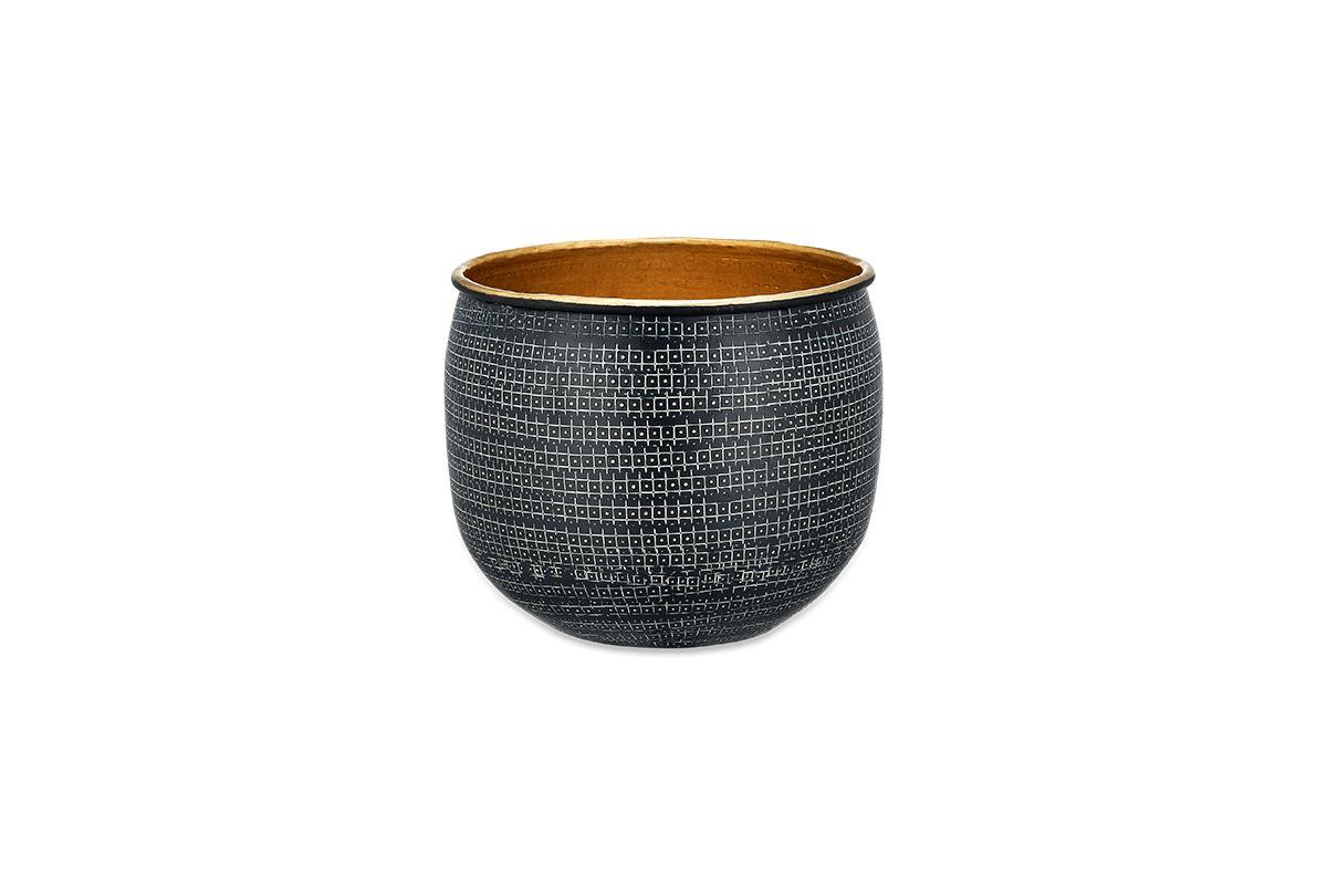 Tembesi Etched Planter - Antique Black & Brass-nkuku