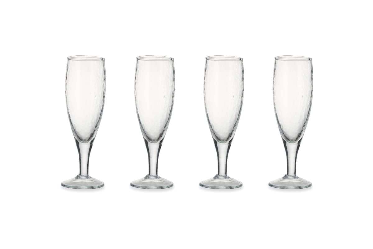 Yala Hammered Champagne Glass - Clear Glass (Set of 4)-nkuku