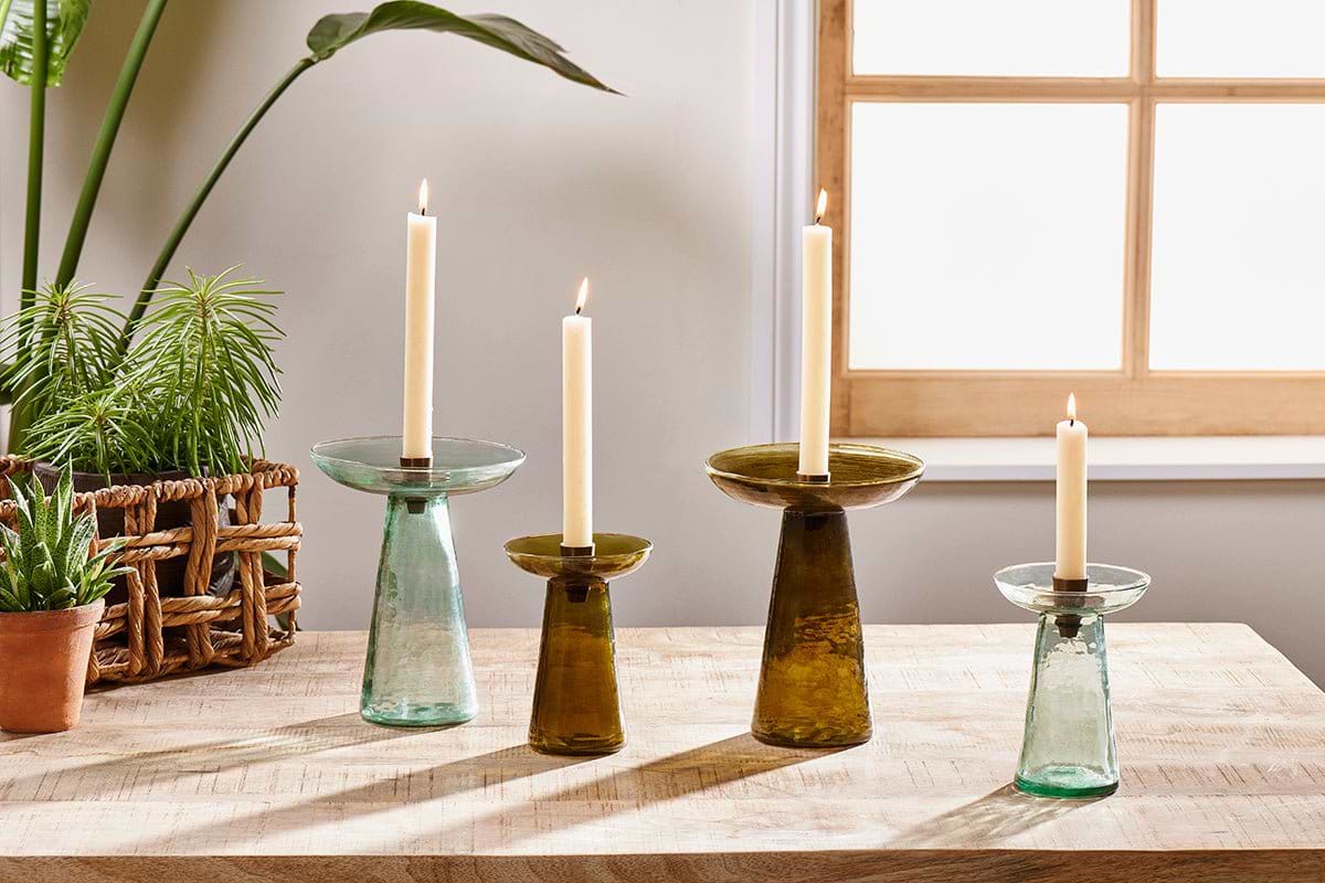 nkuku CANDLES HOLDERS & LANTERNS Avyn Recylcled Glass Candle Holder - Forest Green