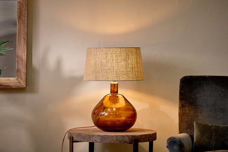 Nkuku LIGHTING Baba Glass Lamp - Burnt Amber - Large Wide