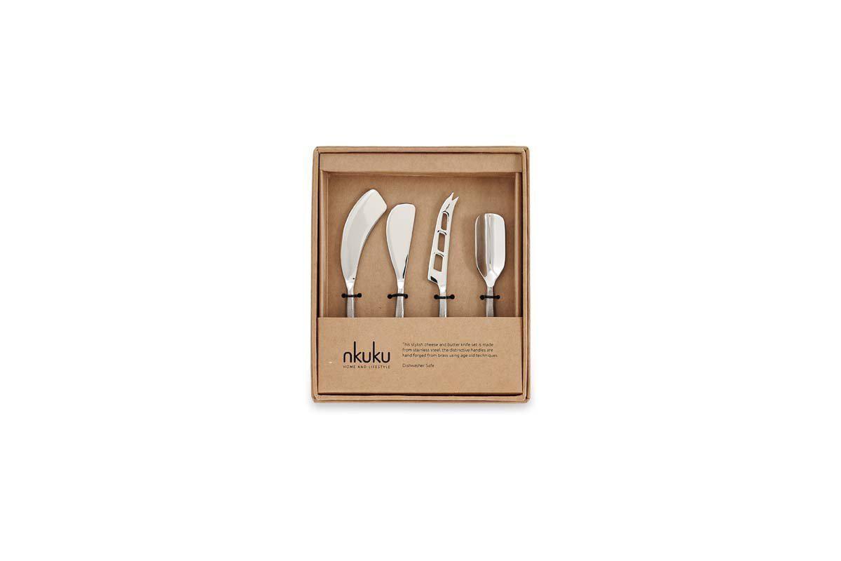 Nkuku Tableware Darsa Cheese Knife Set - Brushed Silver - (Set of 4)