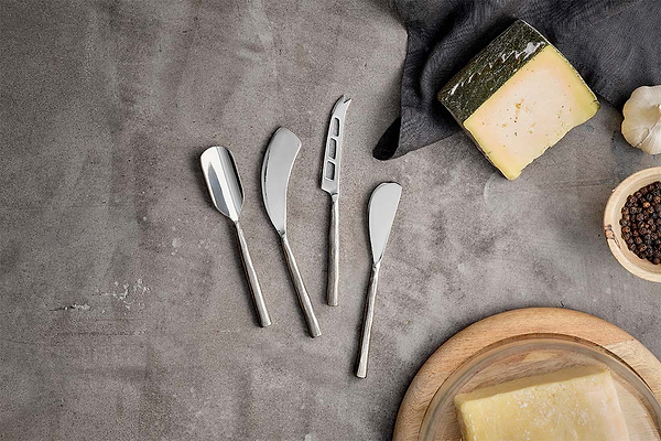 Nkuku Tableware Darsa Cheese Knife Set - Brushed Silver - (Set of 4)