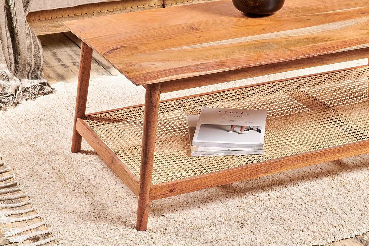 Wood and cane coffee table sale