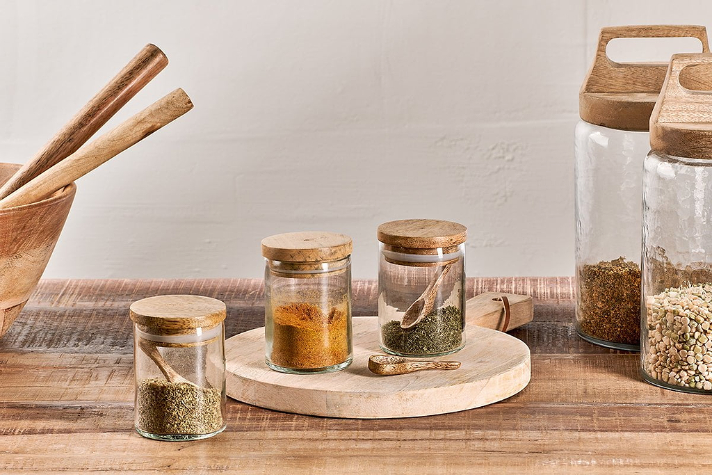 Glass Spice Jars with Wooden lids Kirrex Spice Jars Set Of Eight