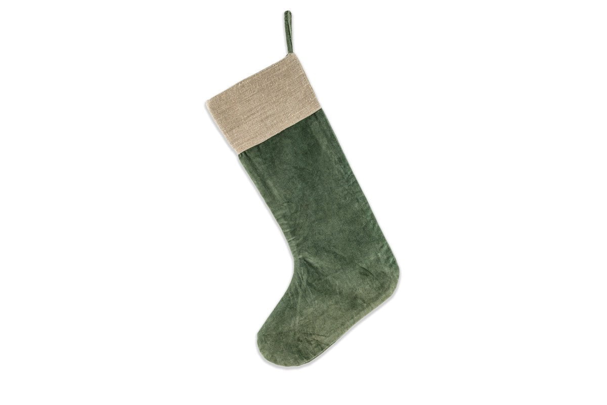 Nkuku CHRISTMAS DECORATIONS Karru Cotton Velvet Stocking - Forest Green