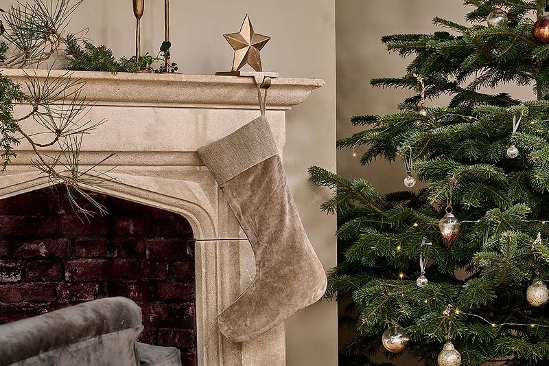 Nkuku CHRISTMAS DECORATIONS Karru Cotton Velvet Stocking - Light Grey