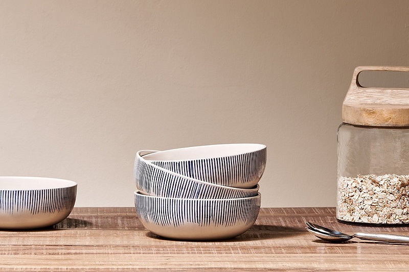 Nkuku Tableware Karuma Ceramic Cereal Bowl - Blue & White