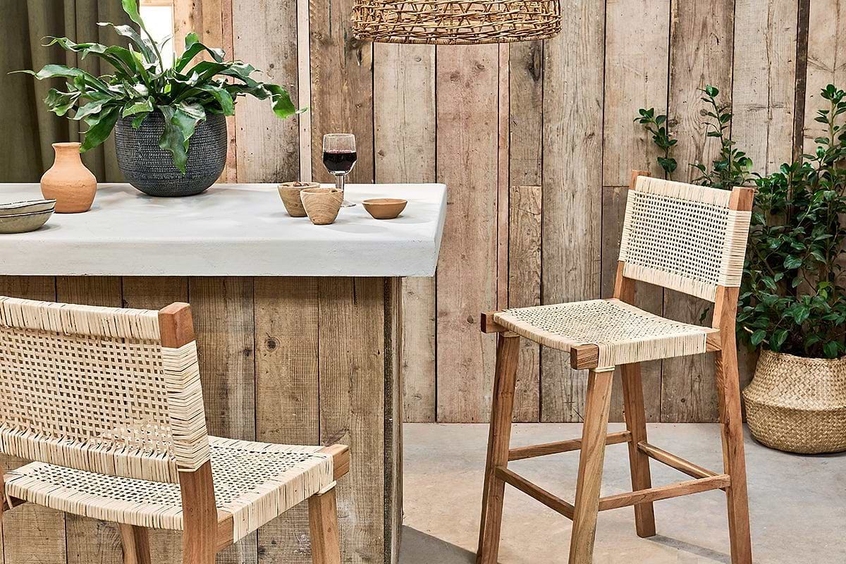 Gray wood and rattan sales syena counter stool